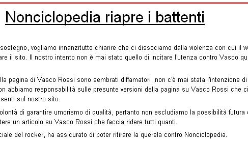 Nonciclopedia RIAPRE: Vasco Rossi ha ritirato la querela