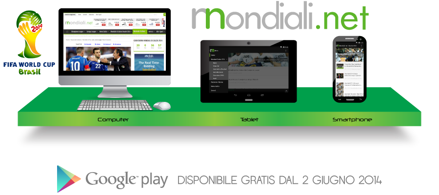 Seguire Mondiali 2014 di Brasile con app di Mondiali.net