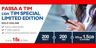 Tim Special Limited Edition: 200 minuti e 200 sms verso tutti 500Mb di intenet a 15 euro al mese