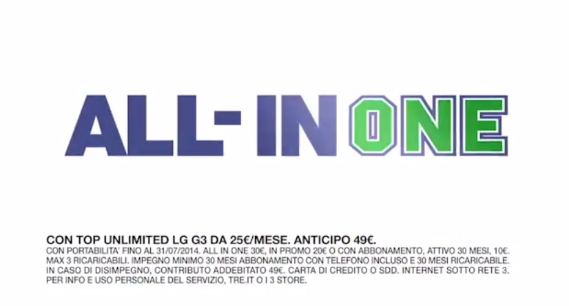 ALL-IN ONE Tre: Chiamate ed sms illimitati verso tutti e 2 GB di internet a 30 euro al mese