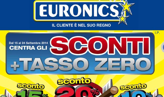 Volantino Euronics: “Centro la sconto + tasso zero” dal 15 al 24 Settembre 2014