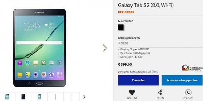 Samsung Galaxy Tab S2 al via i preordini